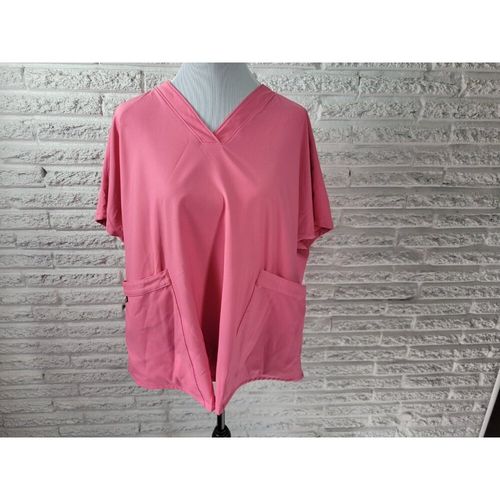 Cuddl Duds Climate Right Scrub Top 3X Plus Short Sleeve Pink Pockets PIN55E